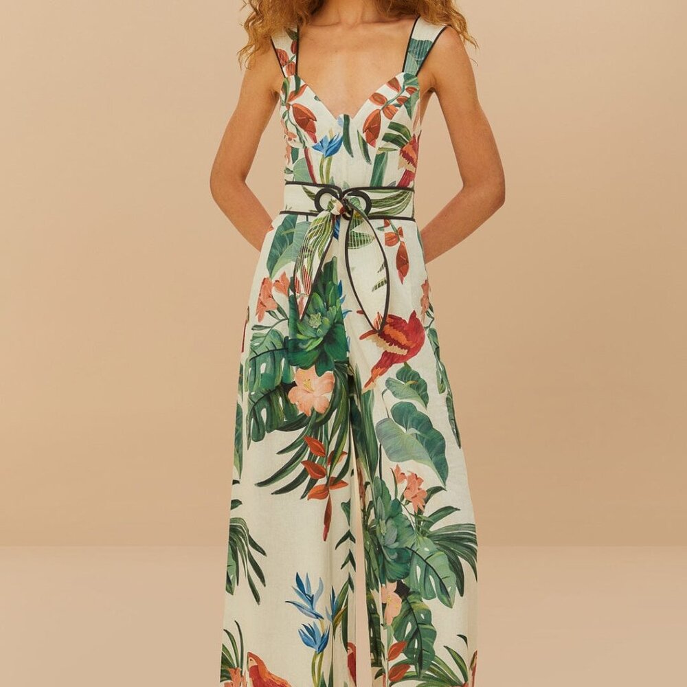 Off-white Midnight Macaw Fiesta Lenzing™ Ecovero™ Euroflax™ Jumpsuit (M)